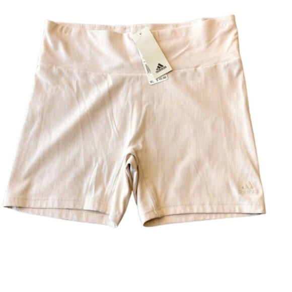 Adidas Lounge Ribbed High Waist Bike Shorts Women's XL Pale Pink NWT - Picture 1 of 7